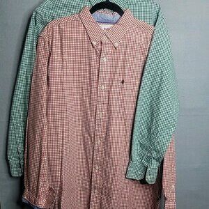 Lot Of 2 Stafford Prep Y2K Mens Button Up Shirt Size XL Long Sleeve Green Red